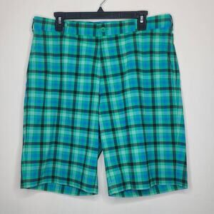 Nike Golf Dri-Fit green blue black plaid athletic shorts - 34